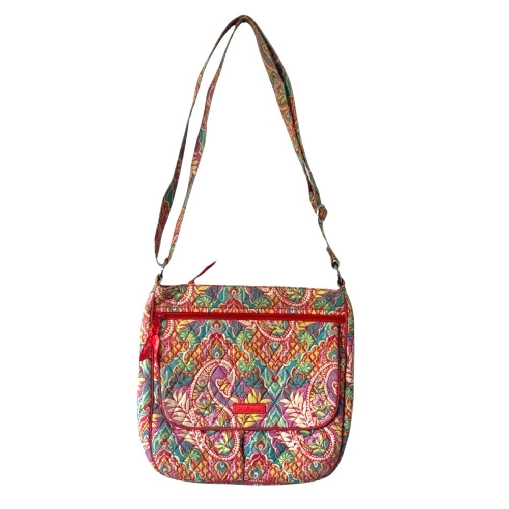 Vera Bradley Paradise Paisley Mailbag Crossbody Shoulder Bag Red Pink Blue